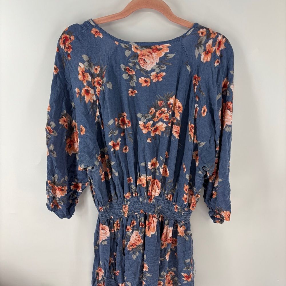 Torrid blue Sundress with peach flowers V-Neck and half Sleeves women’s 3 - Picture 7 of 7